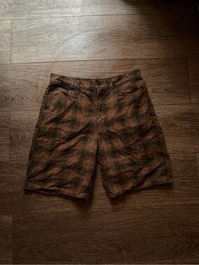 GAP Brown and Olive Plaid Flat Front Shorts